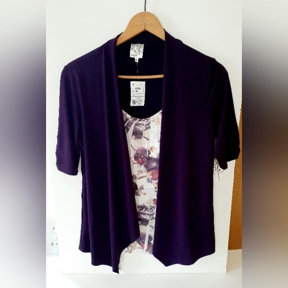 Naif Ladies Purple Open Front Cardigan with Floral Top Size Large